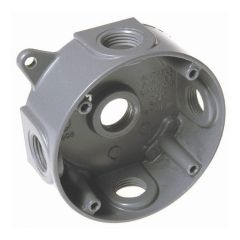 Boîte électrique ronde en métal, 5 trous de 1/2", gris