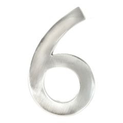 Numéro de maison de style moderne #6, nickel satiné, 1/4" x 3"