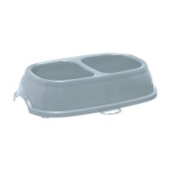 Bol en plastique double pour animaux, surface anti-dérapante, couleurs assorties, 2 x 400 ml
