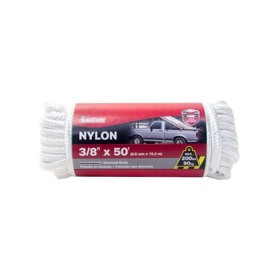Corde de nylon tressée en losange, blanc, 3/8" x 50'