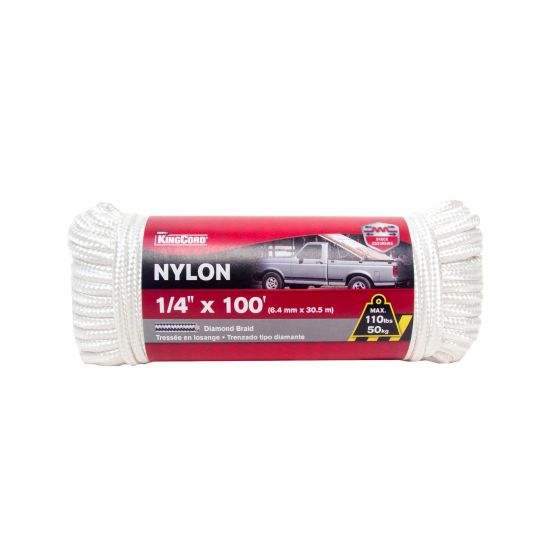 Corde de nylon tressée en losange, blanc, 1/4" x 100'
