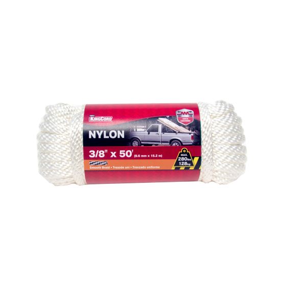 Corde de nylon tressée lisse, blanc, 3/8" x 50'