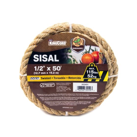 Corde en sisal torsadée, naturel, 1/2" x 50'