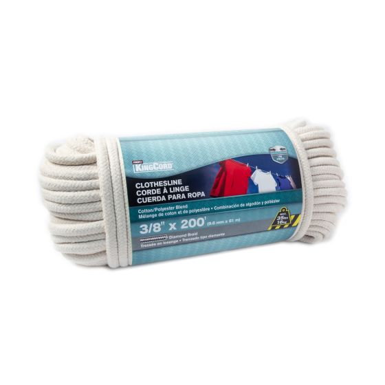 Corde à linge en polyester et coton tressée en losange, 3/8" x 200'