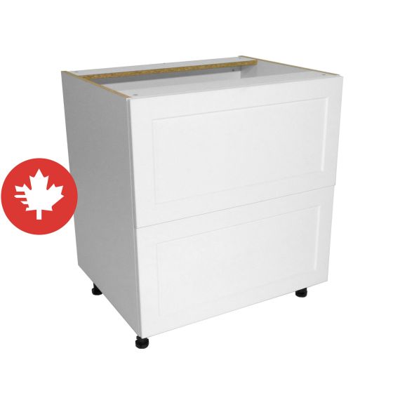 Caisson inférieur 2 tiroirs, Shaker, blanc, 30" x 34 3/4" x 24"
