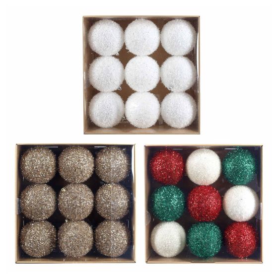 Glittered Christmas Ornaments – 9-Pack – Assorted colors