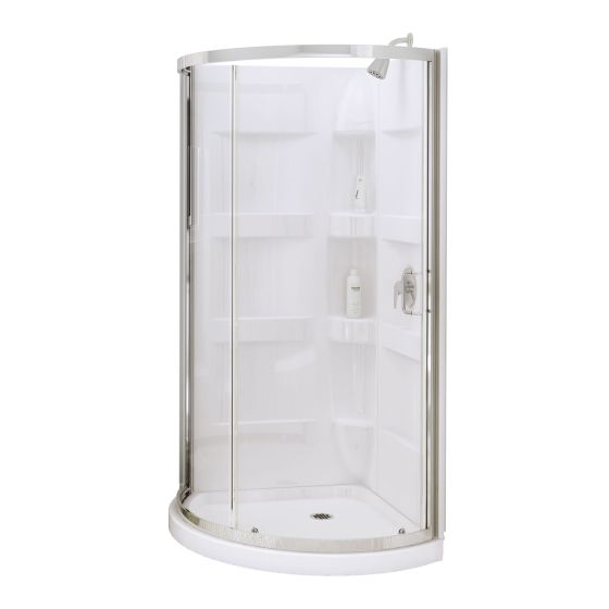 Douche ronde en coin, Charlotte, 34" x 34" x 76", blanc et chrome