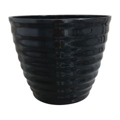 Pot avec soucoupe attachée, Beehive, noir, 14"