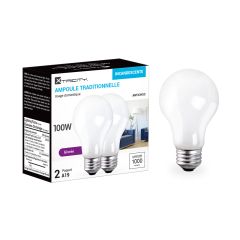 Ampoule incandescente, antichoc, A19, 100 W, 2/pqt