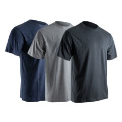 3 T-Shirt Set - Short Sleeves - Round Collar - Size 4/Large - Black/Mixed Grey/Navy