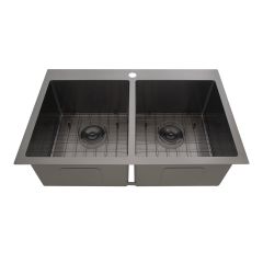 Double Kitchen Sink - Malawi - 50/50 Stainless Steel and Black - 31" x 20" x 9"