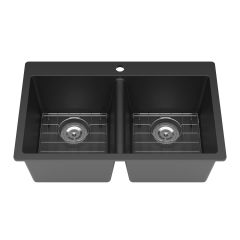 Double Kitchen Sink - Kilona - Black Granite - 31" x 20" x 9"