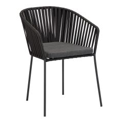 Fauteuil d'extérieur à cordes tressées, noir