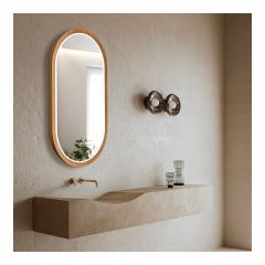 Miroir, DEL, ovale, cadre aluminium-chêne, 19,7" x 35,4"