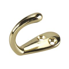 1-3/4" Single Wardrobe Hook - Brilliant brass, 18 mm x 46 mm