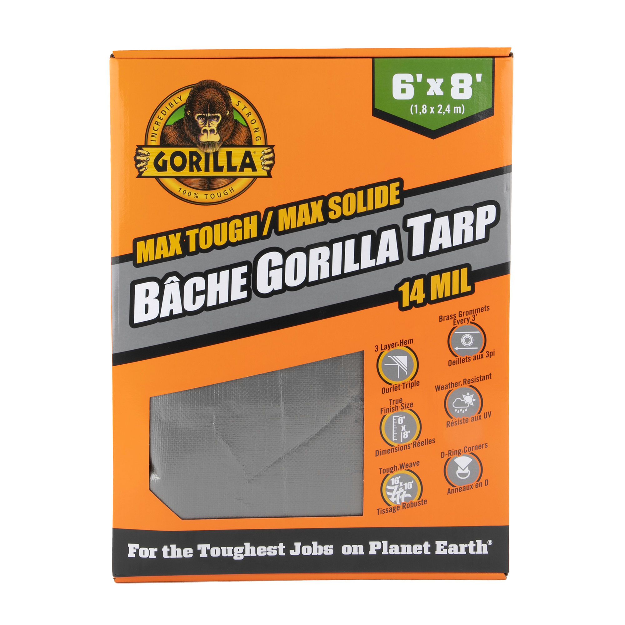 Gorilla Max Tough Tarp 8x10 Ft - 14 MIL Heavy Duty, UV Treated, Brass Grommets, Water Resistant