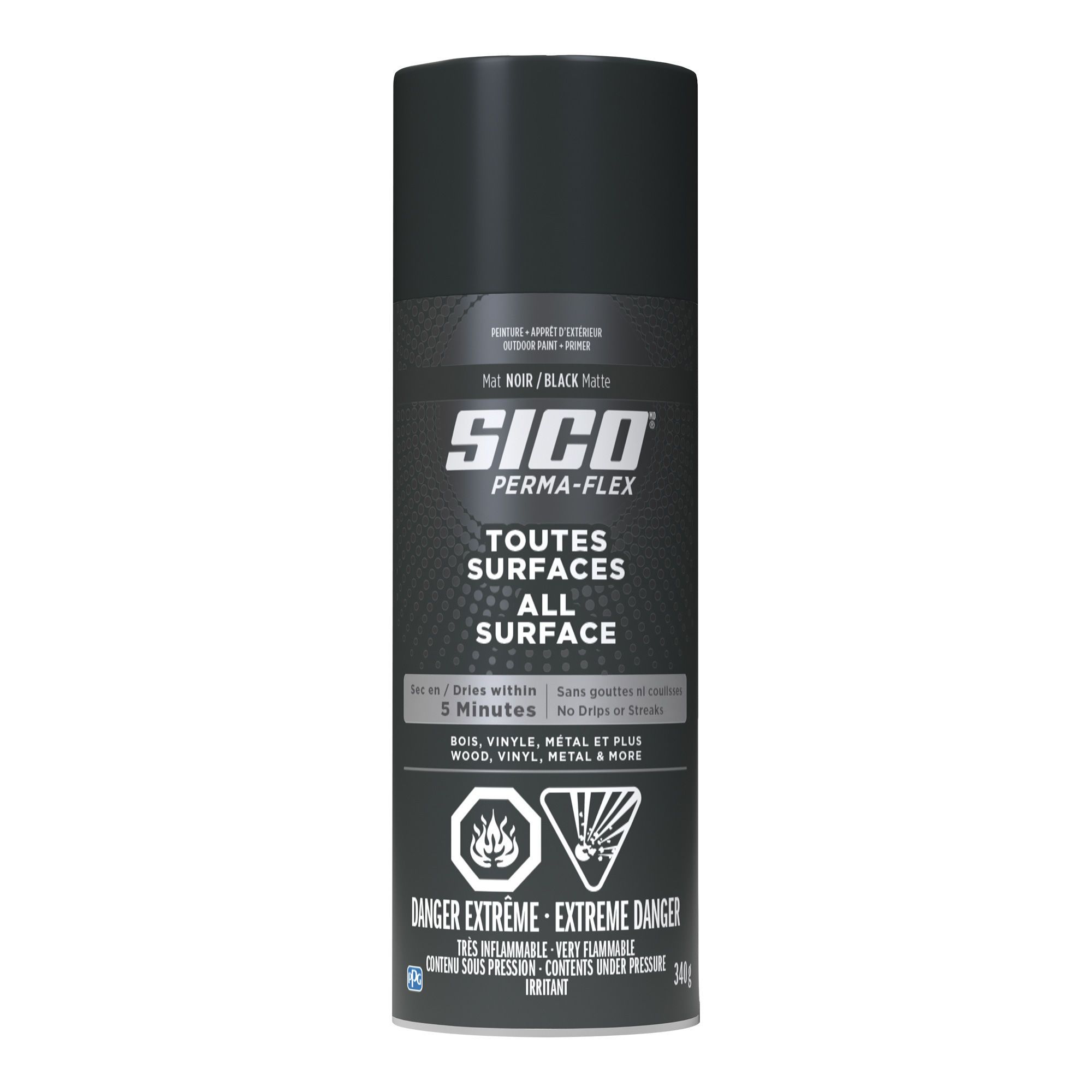 Peinture & Apprêt Tout-en-un Noir Mat 250ml - Acrylique, Multi-surfaces, Sèche Vite