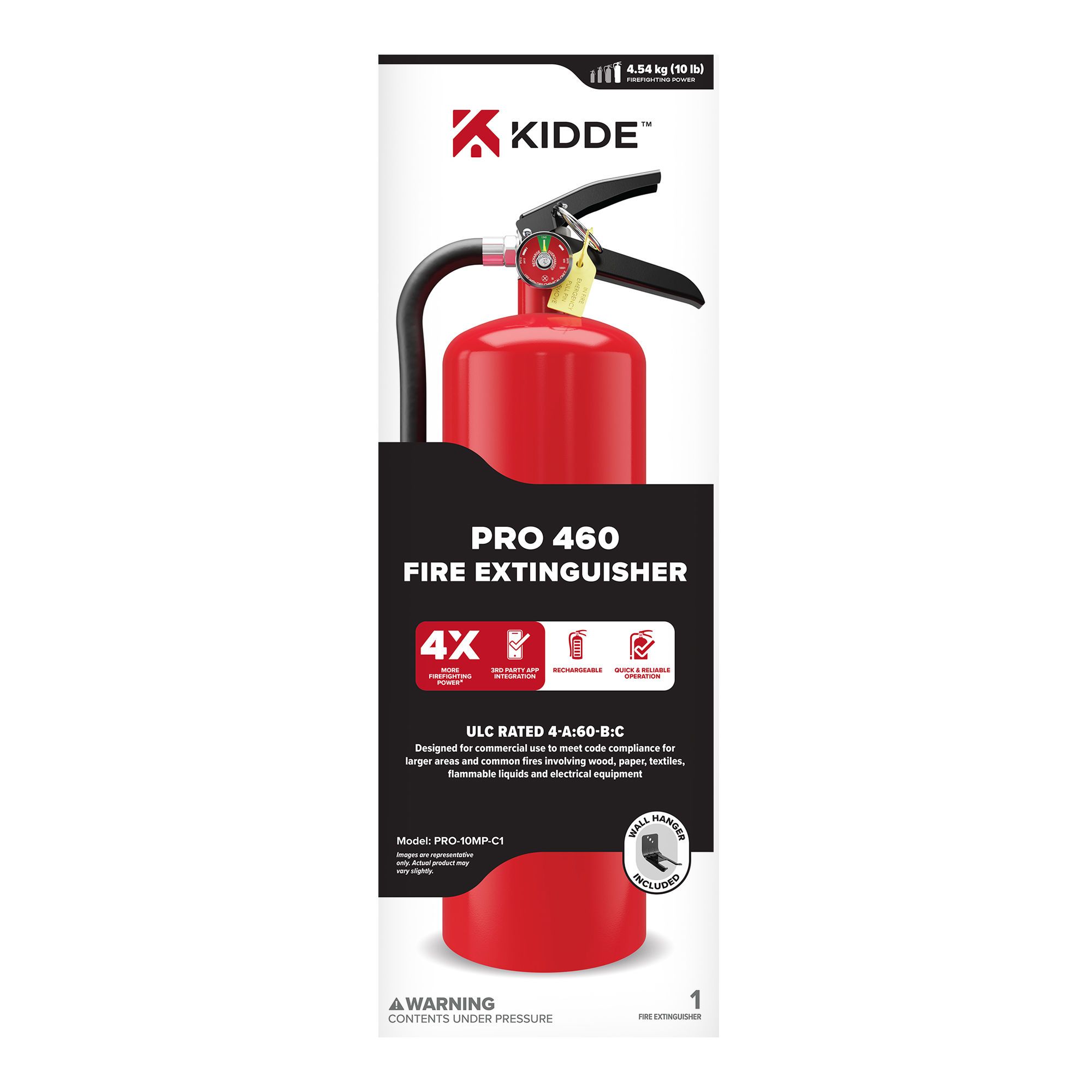 Pro 460 Fire Extinguisher, Rechargeable, 4-A:60-B:C, 10-lb from