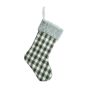 Fabric Christmas Stocking with Grey Border and Tartan Design - Grey/Green - 51 cm
