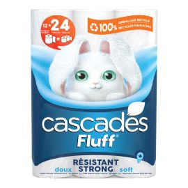 Papier hygi&eacute;nique Cascades Fluff, r&eacute;sistant et doux, paquet de 12 rouleaux
