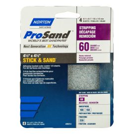 Feuille autocollante abrasive ProSand 1/4, grain 60, 4-1 /2&rsquo;&rsquo; x 4-1/2&rsquo;&rsquo;, 4/pqt