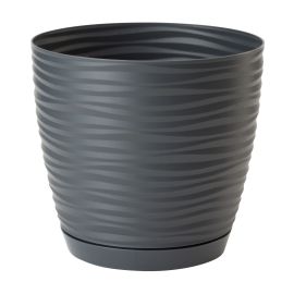 Pot d'intérieur en céramique avec soucoupe, Anthracite, 17 cm