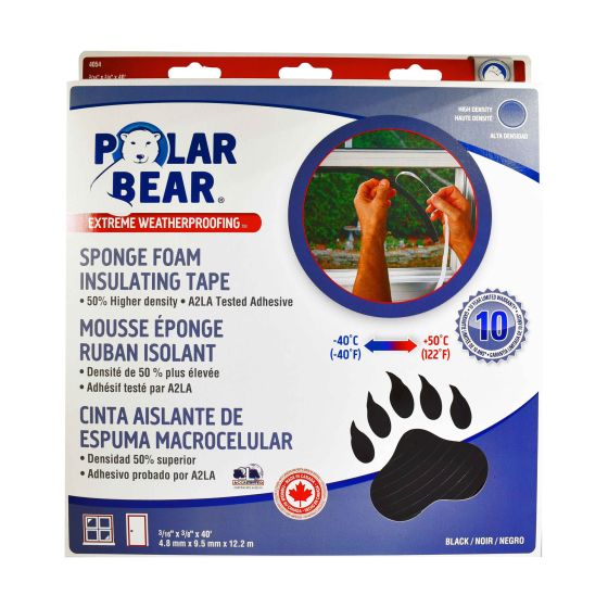 Self-Adhesive Sponge Foam Insulating Tape - Black - 3/16" x 3/8" x 40'