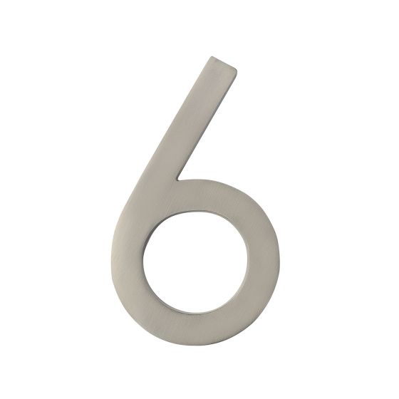 Chiffre d'adresse style Designer #6, nickel satiné, 5"