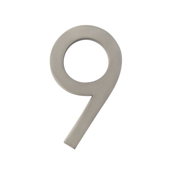 Chiffre d'adresse style Designer #9, nickel satiné, 5"