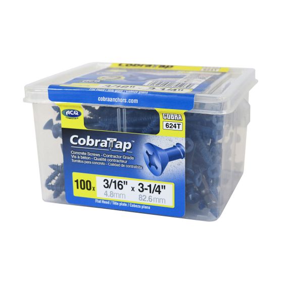 Concrete Screw -  Flat Head - 100/Pkg -  3/16" x 3 1/4"