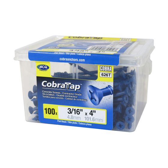 Concrete Screw -  Flat Head - 100/Pkg -  3/16" x 4"