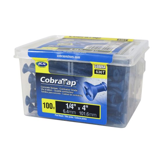 Vis à béton tête plate 1/4" (+ foret + embout cruxiforme et carré), 4", 100/pqt