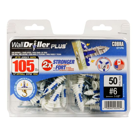 WallDriller PLUS #6 (3.5 mm) Anchors + screws (50)
