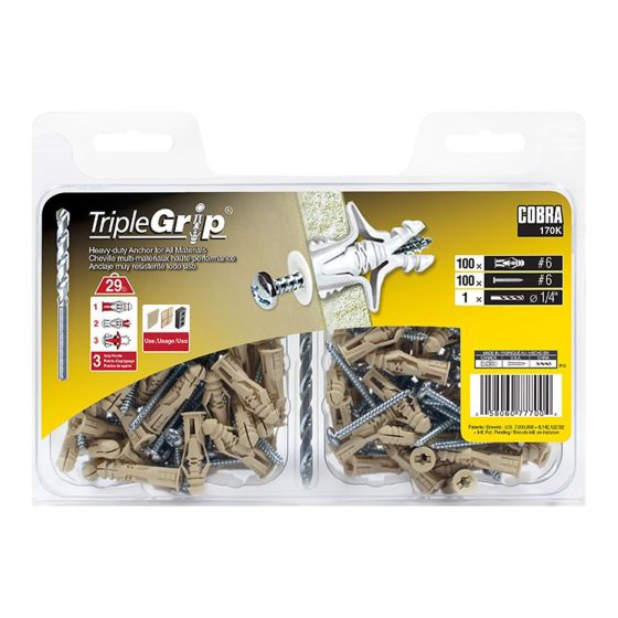 Triple-Grip #6 Beige (+ Screws) + Drill Bit Anchors (100)