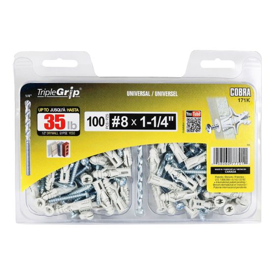 Triple-Grip #8 Grey (+ Screws) + Drill Bit Anchors (100)