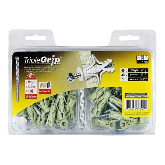 Triple-Grip #12 Green (+ Screws) + Drill Bit Anchors (40)