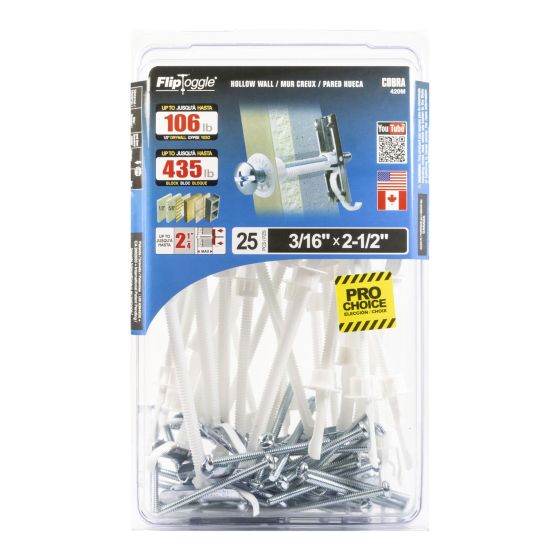 FLIPTOGGLE Anchors for Hollow Walls 3/16" x 2 1/2" (+ Bolts) (25)