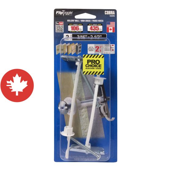 Ancrages pour murs creux FLIPTOGGLE 3/16" x 2 1/2" (+ Boulons) (2)