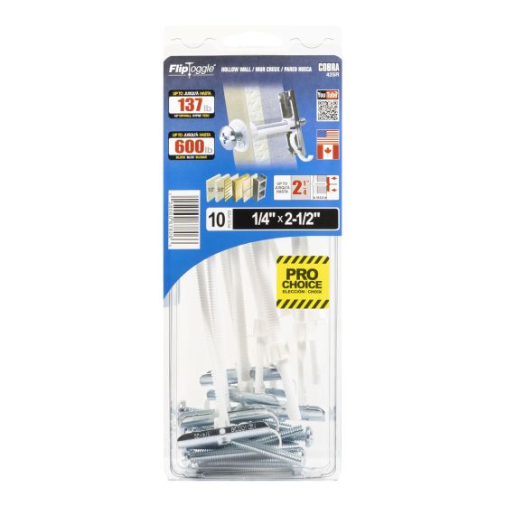 Ancrages pour murs creux FLIPTOGGLE 1/4" x 2 1/2" (+ Boulons) (10)