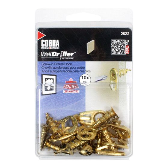 WallDriller Picture Hooks - Small - Brass - Zinc (10)