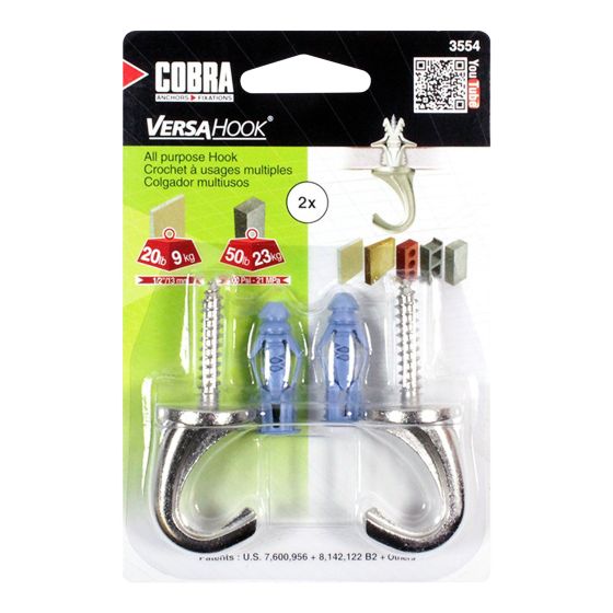 VersaHook All Purpose Hooks - Small - Brushed Nickel - with TripleGrip #10 (2)