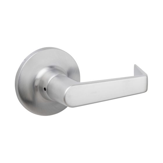 Levier pour porte de passage, pêne ajustable, chrome brossé