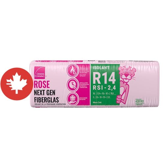 R-14 Pink Next Gen Fiberglas Insulation - 15" x 47" x 3 1/2" - Covers 78.3 sq. ft