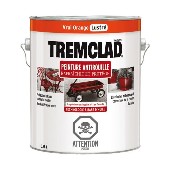 Peinture antirouille à base d’huile, lustré, vrai orange, 3,78 l