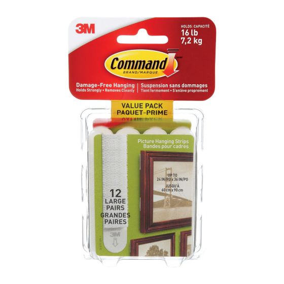 Grandes bandes pour cadres Command, Blanches, 24 bandes par paquet