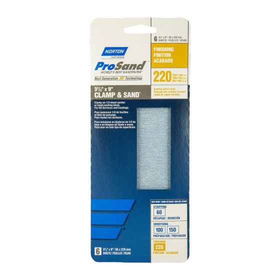 1/3 Feuilles autocollantes ProSand pour ponceuse compacte, 3-2/3" x 9", Grain 220, 6/pqt