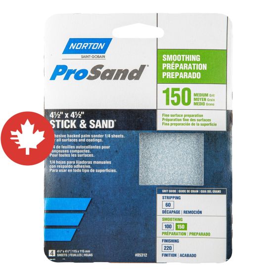 Feuille autocollante abrasive ProSand 1/4, grain 150, 4 1/2" x 5 1/2", 4/pqt