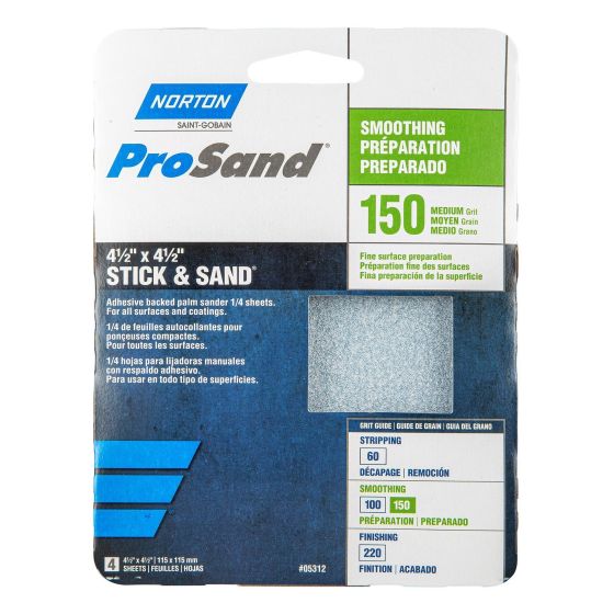 Feuille autocollante abrasive ProSand 1/4, grain 150, 4 1/2" x 4 1/2", 4/pqt