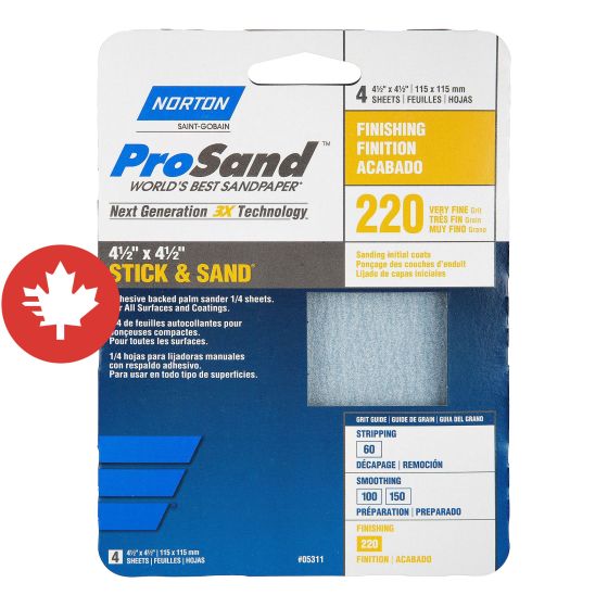 Feuille autocollante abrasive ProSand 1/4, grain 220, 4 1/2" x 5 1/2", 4/pqt