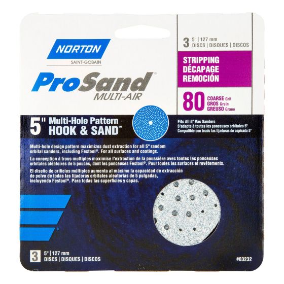 Disques abrasifs Norton ProSand "Multi-Air Cyclonic,  5'", Grain 80, 3/pqt